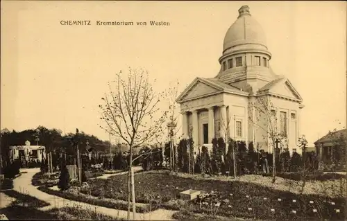 Ak Chemnitz Sachsen, Totalansicht von Krematorium, Friedhof