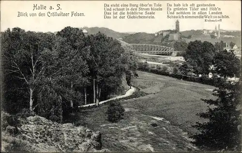 Ak Halle an der Saale, Blick von den Kröllwitzer Felsen, Brücke und Fluss