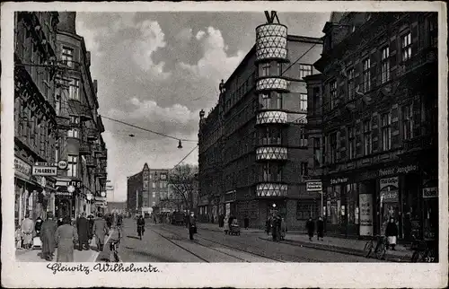 Ak Gliwice Gleiwitz Schlesien, Wilhelmstraße, Straßenpartie, Geschäft Theodor Janetzko