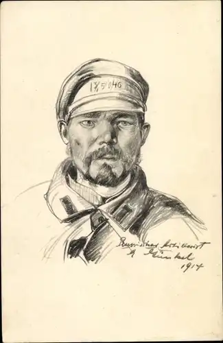 Künstler Ak Russischer Artillerist in Uniform, Portrait, Kriegsgefangener