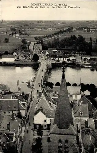 Ak Montrichard Loir et Cher, Vue Generale du Pont sur le Cher et Faverolles