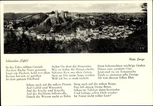 Gedicht Ak Schönecken in der Eifel, Gesamtansicht vom Ort mit Burg
