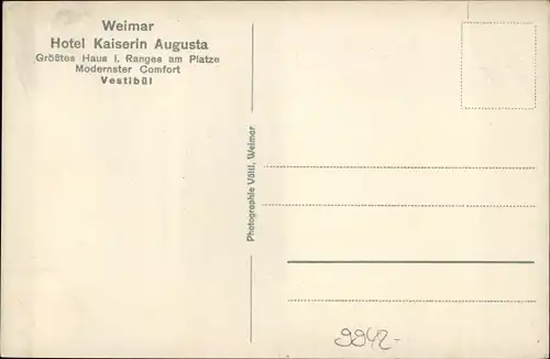Ak Weimar in Thüringen, Hotel Kaiserin Augusta, Vestibül, Innenansicht