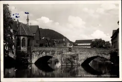 Ak Calw im Nordschwarzwald, Ansicht der Nikolausbrücke
