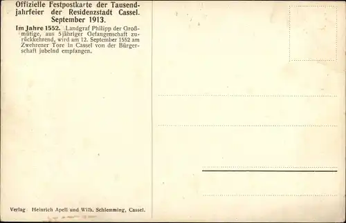 Künstler Ak Wagner, A., Kassel, Tausendjahrfeier 1913, Landgraf Philipp der Großmütige