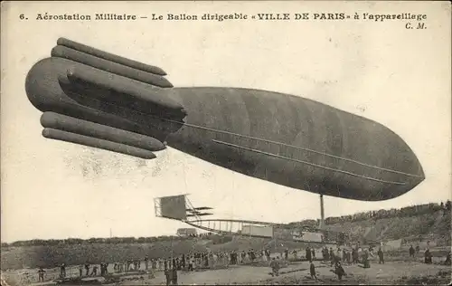 Ak Aérostation Militaire, Ballon Dirigéable Ville de Paris, Französisches Luftschiff