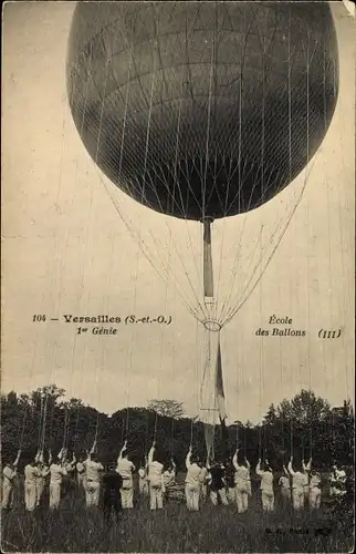 Ak Versailles Yvelines, 1er Génie, École des Ballons, Militärischer Fesselballon