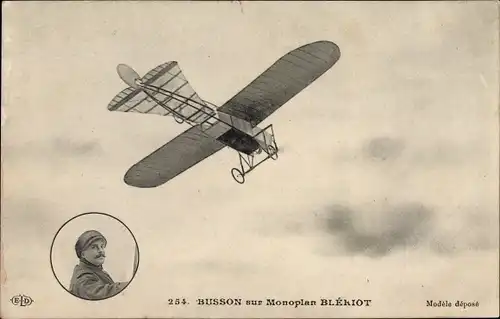 Ak Busson sur Monoplan Blériot, Flugzeug, Flugpionier