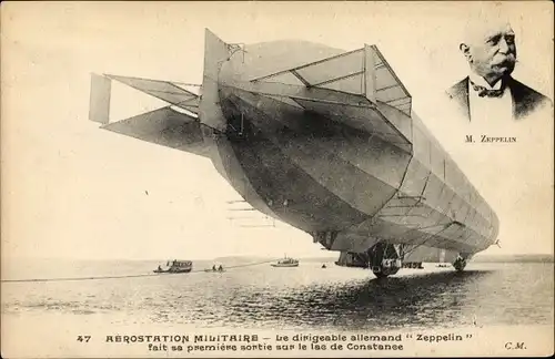 Ak Aérostation Militaire, Dirigéable allemand, Zeppelin, Constructeur