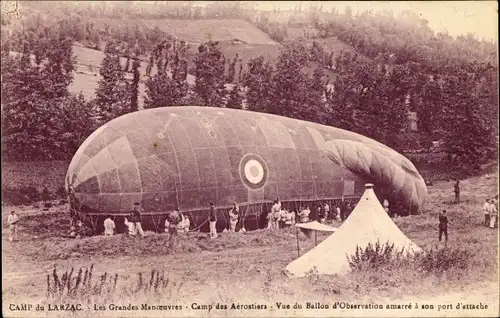 Ak Camp du Larzac, Les grandes manoeuvres, Camp des Aérostiers, Ballon d'Observation