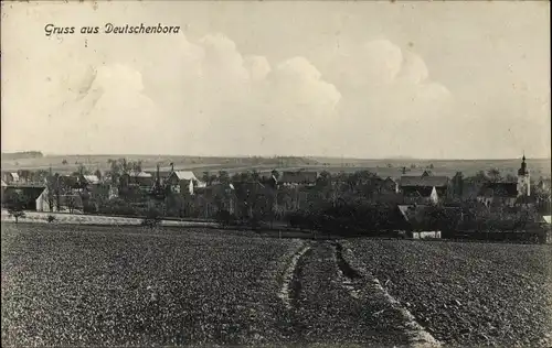 Ak Deutschenbora Nossen Landkreis Meißen, Blick übers Feld auf den Ort, Kirche