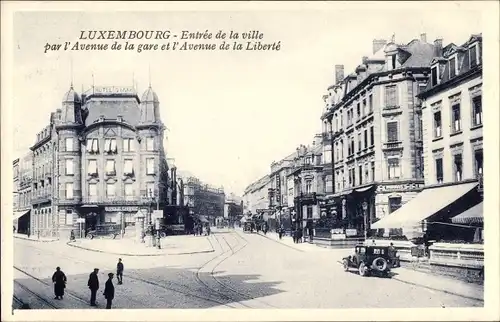 Ak Luxemburg, Entrée de la ville par l'Avenue de la gare et l'avenue de la Liberté