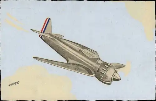 Künstler Ak Französisches Militärflugzeug, Jagdflieger im Sturzflug, Bloch 151