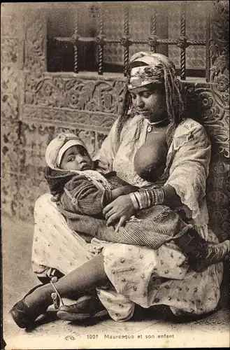 Ak Maghreb, Mauresque et son enfant, Mutter mit Säugling