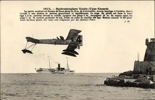 Ak Hydroaéroplane Voisin, Type Canard, Biplan, Wasserflugzeug, Flugpioniere