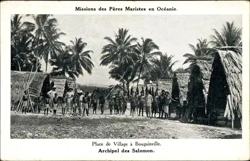 Ak Salomon-Inseln, Archipel des Salomon, Place de Village à Bougainville, Missions Maristes