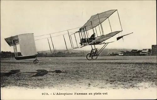 Ak L'Aeroplane Farman en plein vol, Biplan, Flugzeug hebt ab, Pilot, Flugpionier