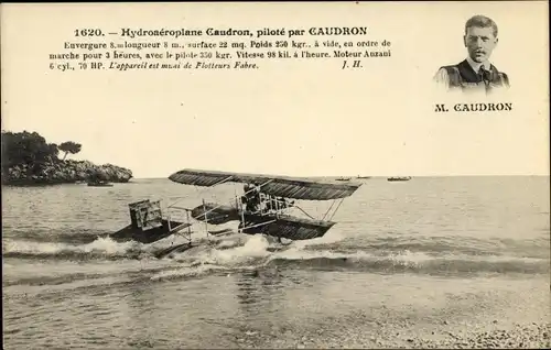 Ak Hydroaéroplane Caudron, piloté par Caudron, Wasserflugzeug, Pilot, Flugpionier