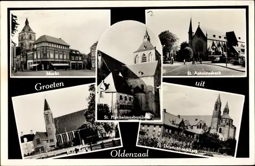 Ak Oldenzaal Overijssel Niederlande, Markt, St. Antoniuskerk, St. Plechelmusbasiliek, NH Kerk