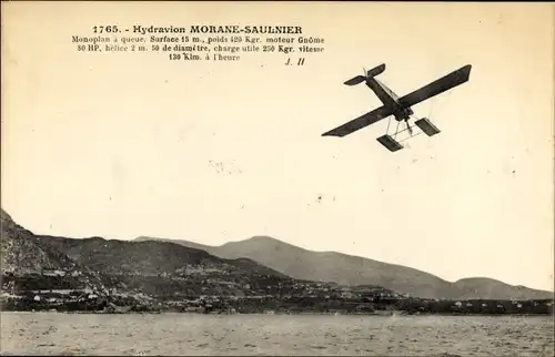 Ak Hydravion Morane Saulnier, Monoplan, Wasserflugzeug, Flugpioniere