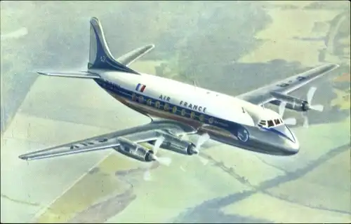 Ak Air France, Vickers Viscount, Propellermaschine im Flug, Passagierflugzeug