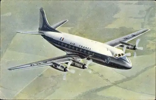 Ak Air France, Vickers Viscount, Propellermaschine im Flug, Passagierflugzeug