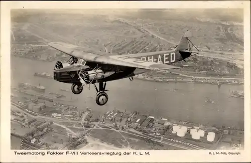 Ak Tweemotorig Fokker F.VIII Verkeersvliegtuig der KLM, PH-AED, Verkehrsflugzeug