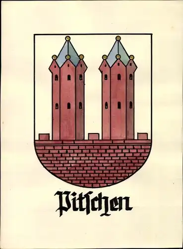 Handgemalt Wappen Ak Byczyna Pitschen Oberschlesien, Mauer, Türme
