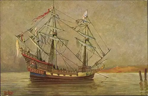 Künstler Ak Rave, Chr., Marine Galerie 91, Englisches Kriegsschiff, 16. Jahrhundert
