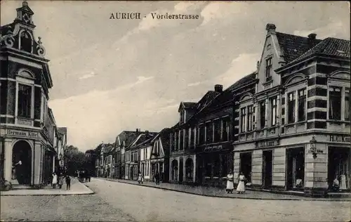 Ak Aurich in Ostfriesland, Partie an der Vorder Straße, Geschäft H.C. Knurr, Geschäft Hermann Kittel