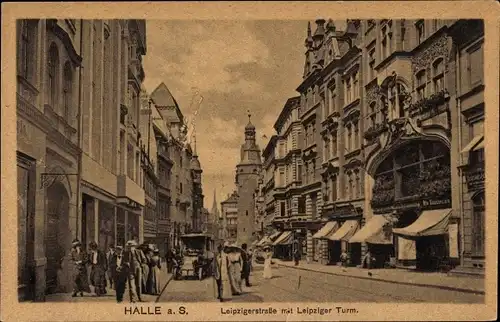 Ak Halle an der Saale, Leipziger Straße mit Leipziger Turm
