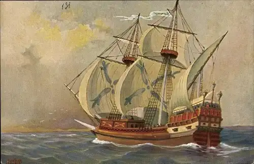 Künstler Ak Rave, Chr., Marine Galerie 131, Englisches Kriegsschiff, 15jh.