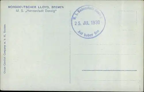 Ak Dampfschiff MS Hansestadt Danzig, Norddeutscher Lloyd Bremen
