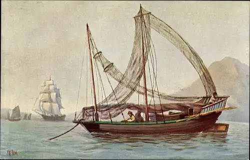 Künstler Ak Rave, Chr., Marine Galerie 104, Großes chinesisches Fischerboot