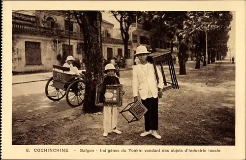 Ak Saigon Cochinchine Vietnam, indigènes du Tonkin vendant des objets d´industrie locale