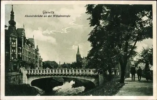 Ak Gliwice Gleiwitz Schlesien, Klodnitzbrücke an der Wilhelmstraße