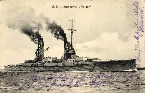 Ak Deutsches Kriegsschiff, SMS Kaiser, Linienschiff, Kaiserliche Marine