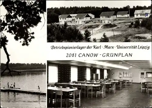 Ak Canow Grünplan Wustrow, Betriebspionierlager der Karl Marx Universität Leipzig, Bungalows