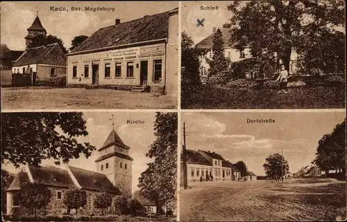 Ak Kade Jerichow Sachsen Anhalt, Restaurant und Geschäft von Ferdinand Pflaumbaum, Schloss, Kirche