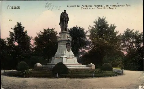 Ak Friesack im Havelland, Denkmal Kurfürst Friedrich I. im Hohenzollern Park