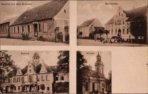 Ak Carow Karow Jerichow in Sachsen Anhalt, Gasthof von Otto Grossler, Dorfstraße, Schloss, Kirche