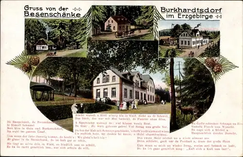 Ak Burkhardtsdorf im Erzgebirge, Blick von außen auf die Besenschänke, Hausentwicklung