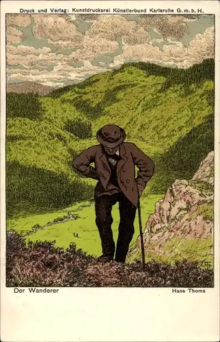 Künstler Litho Thoma, Hans, Der Wanderer, Gebirge