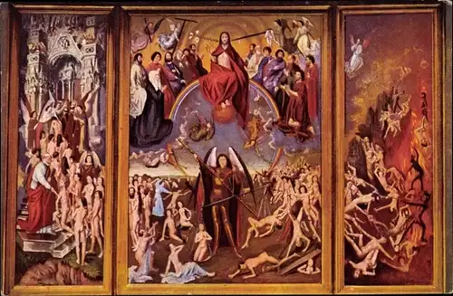 Ak Gdańsk Danzig, Das jüngste Gericht, Oberpfarrkirche zu St. Marien, Gemälde von Memling 1460