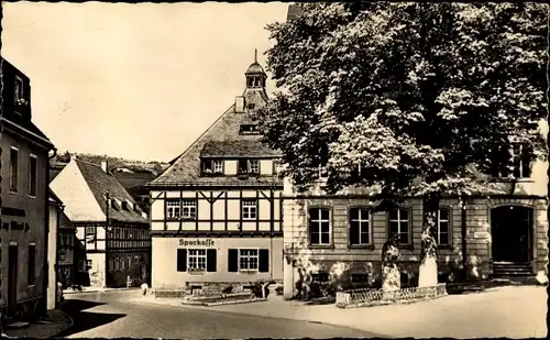 Ak Geising Altenberg Erzgebirge, Rathaus, Saitenmacherhaus, Zentralschule, Sparkasse