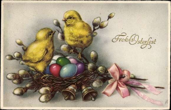 Ak Glückwunsch Ostern, Osterhase, Henne, Ostereiernest Nr. 2162024 - oldthing: Ansichtskarten Glückwunsch- & Kitsch-AK: UNSORTIERT