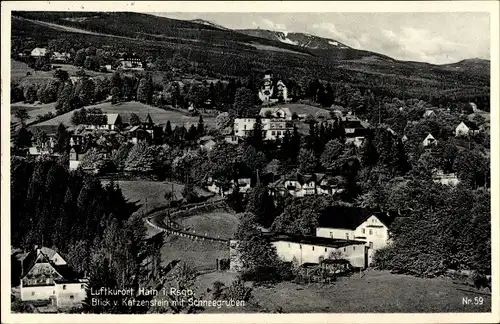 Ak Przesieka Hain Podgórzyn Giersdorf Riesengebirge Schlesien, Blick vom Katzenstein, Schneegruben