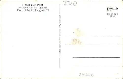 Ak Plön am See Schleswig Holstein, Hotel zur Post, Inh. Emil Rausche