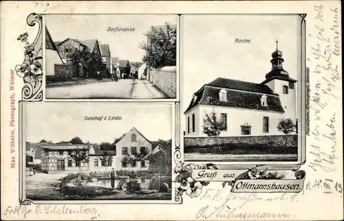 Ak Ottmanshausen Berlstedt Thüringen, Gasthof z. Linde, Dorfstraße, Kirche 