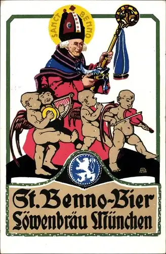 Steindruck Ak Obermeier, Otto, München Bayern, St. Benno Bier, Löwenbräu
